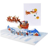 BC Worldwide Ltd 3D pop up Xmas card Merry Christmas Santa Claus reindeer sledge gift seasonal greetings celebration card blank card